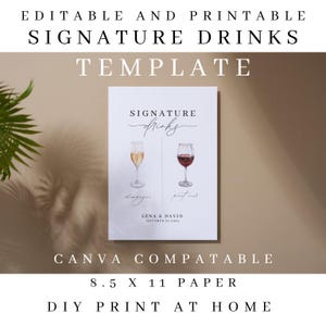 Editable Printable Signature Drink Template, Signature Cocktail Template, DIY Signature Drink, Signature Cocktail, Editable Wedding Template