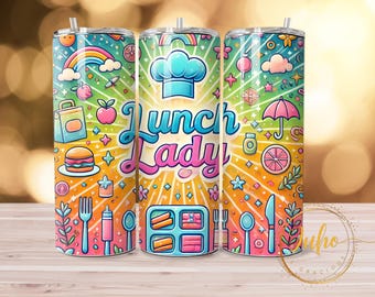 Lunch lady rainbow  20 oz  skinny tumbler design , tumbler wrap , Tumbler Wrap , lunch lady  png , digital download