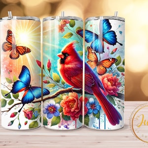 20 Unzen Kardinalvogel Schmetterling Skinny Tumbler png, digitaler Download, Vogelbecher, 20 oz Becher, Kardinalvogelbecher