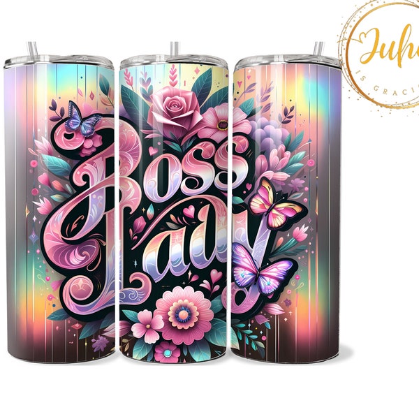 20 Unzen Boss Lady Regenbogen Becher wickeln Skinny Tumbler Designs | Sublimationsvorlagen | 20 Unzen Becher PNG | Digitaler Download