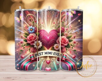 Bästa Mimi alla hjärtans dag-tumbler sublimeringspapper | 20oz Tumbler PNG smal tumbler digital nedladdning Mimi mormors present, png