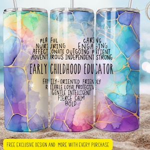20 oz  early child educator  tumbler wrap 3d    Skinny Tumbler Designs | Sublimation Templates | 20oz Tumbler PNG | Digital Download