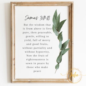 James 3:17-18  wall scripture ,Printable blessing wall art digital download Bible Verse Printable, Baptism Gift, home art nursery