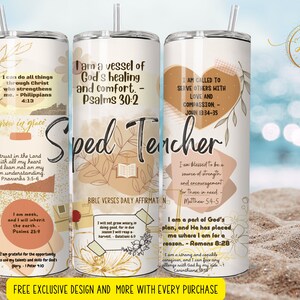 20 Unzen Sonderpädagogik Lehrer Affirmation Bibel Skinny Tumbler Designs | Sublimationsvorlagen | 20 Unzen Becher PNG | Lehrer Becher