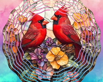 cardinal birds stained glass wind spinner ,   wind spinner sublimation design PNG, instant download Sublimation Design , bird wind spinner