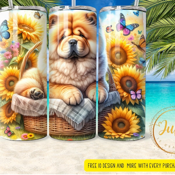 20 oz chow chow  flower sunflower  dog  seamless    Skinny Tumbler Designs | Sublimation Templates | 20oz Tumbler PNG | tumbler wrap