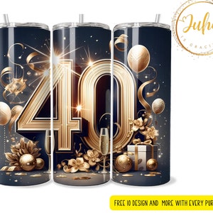 Beker voor 40e verjaardag Sublimatiewraps | 20oz beker bijbelvers png skinny verjaardag beker mijlpaal beker ontwerp digitale download