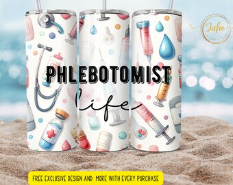 20 oz Phlebotomist  life  tumbler wrap 3d    Skinny Tumbler Designs | Sublimation Templates | 20oz Tumbler PNG | Digital Download
