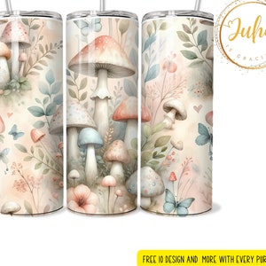 mushroom Cottagecore   Sublimation wraps | 20oz Tumbler PNG skinny tumbler digital download , mushroom lover gift,