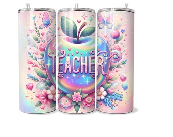 Insegnante mela floreale tumbler wrap 3d Skinny Tumbler Designs / Modelli di sublimazione / Tumbler da 20 once PNG / Download digitale