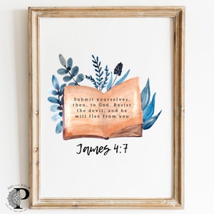 James 4:7   scripture ,Printable blessing wall art digital download Bible Verse Printable, Baptism Gift, home decor