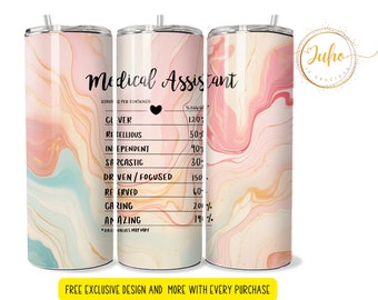 Medicinsk assistent serveringsglas Sublimeringsomslag | 20oz Tumbler PNG smal tumbler digital nedladdning medicinsk assistent uppskattningsgåva