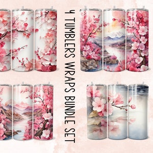 20オンス 桜の花 4束セット スキニータンブラー png、デジタルダウンロード、花タンブラー、花 png