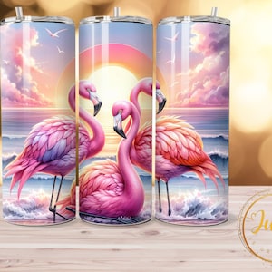 20 oz  pink flamingos  sunset tumbler wrap watercolours   Skinny Tumbler Designs | Sublimation Templates  20oz Tumbler Digital Download