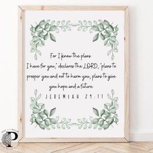 For I know the plans I have for you Jeremiah 29:11 wall art print , wall art print , bible verse wall art scripture , baptism christian