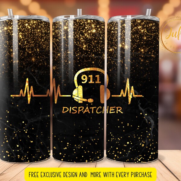 911 Dispatcher heartbeat  20 oz Skinny Tumbler Sublimation Wrap Design Tumbler, PNG File, Digital, dispatcher tumbler wrap
