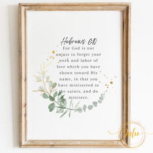 Hebrews 6:10  wall scripture ,Printable blessing wall art digital download Bible Verse Printable, Baptism Gift, home art nursery