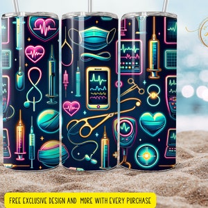 20 oz surgical tech neon  tumbler wrap    Skinny Tumbler Designs | Sublimation Templates | 20oz Tumbler PNG | Digital Download