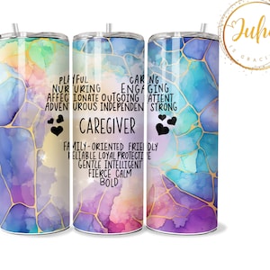 caregiver heart  tumbler wrap 3d    Skinny Tumbler Designs | Sublimation Templates | 20oz Tumbler PNG | Digital Download