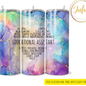 educational assistant   heart  tumbler Sublimation wraps | 20oz Tumbler PNG skinny tumbler digital download ,  teacher appreciation