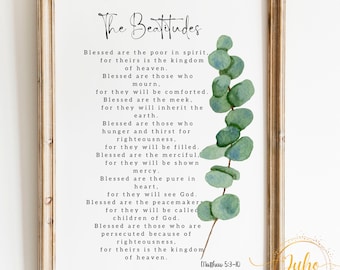The Beatitudes ,Printable blessing wall art digital download Bible Verse Printable, Baptism Gift, home art nursery