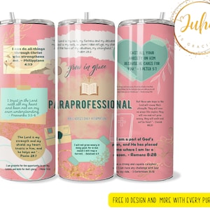 paraprofessionelle Bibel Affirmationsbecher Sublimationsverpackungen | 20oz Tumbler PNG dünner Becher digitaler Download, Lehrer Becher