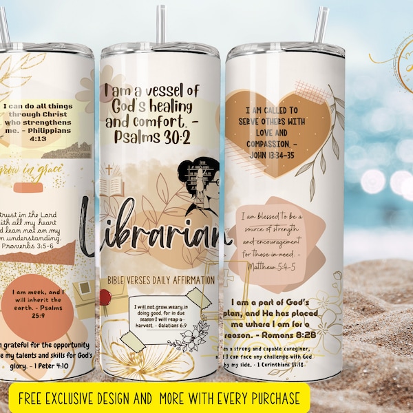 20 oz librarian   affirmation bible  tumbler wrap 3d    Skinny Tumbler Designs | Sublimation Templates | 20oz Tumbler PNG | Digital Download