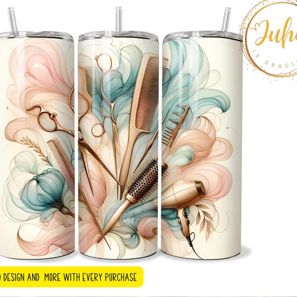 hair stylist  pastel    Skinny Tumbler Sublimation   Skinny Tumbler Designs | Sublimation Templates | 20oz Tumbler PNG | Digital Download