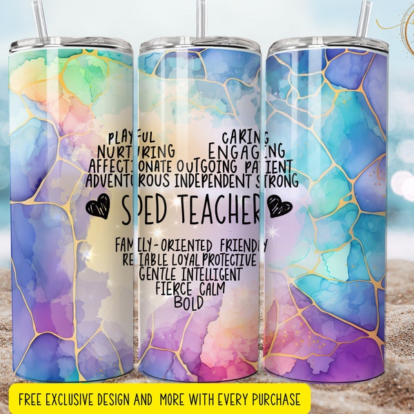 Diseños de vasos de envoltura de corazón para maestros de educación especial de 20 oz / Plantillas de sublimación / Vaso de 20 oz PNG / Vaso de envoltura para maestros