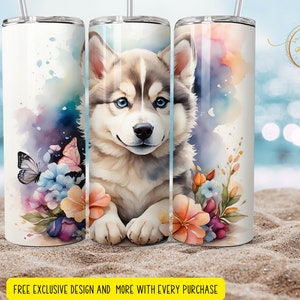 husky  watercolours   tumbler wrap    Skinny Tumbler Designs Sublimation Templates | 20oz Tumbler PNG Instant Digital Download