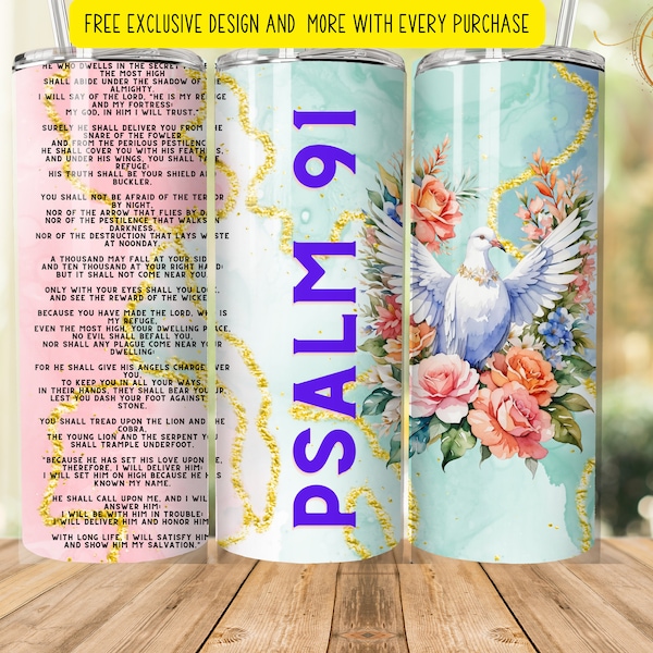 Christian Bible Verse psalm 91  Skinny Tumbler Designs | Inspirational Sublimation Templates | 20oz Tumbler PNG | religious gifts I psalm 91