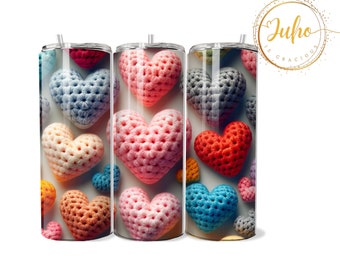 20oz   crocheting hearts  Skinny Tumbler png , digital download , crochet tumbler , flower  tumbler