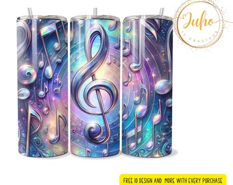 20 oz, Notes de musique, papier peint aquarelle pour verres Skinny Tumbler | Modèles de sublimation | Gobelet 20 oz PNG | Téléchargement numérique