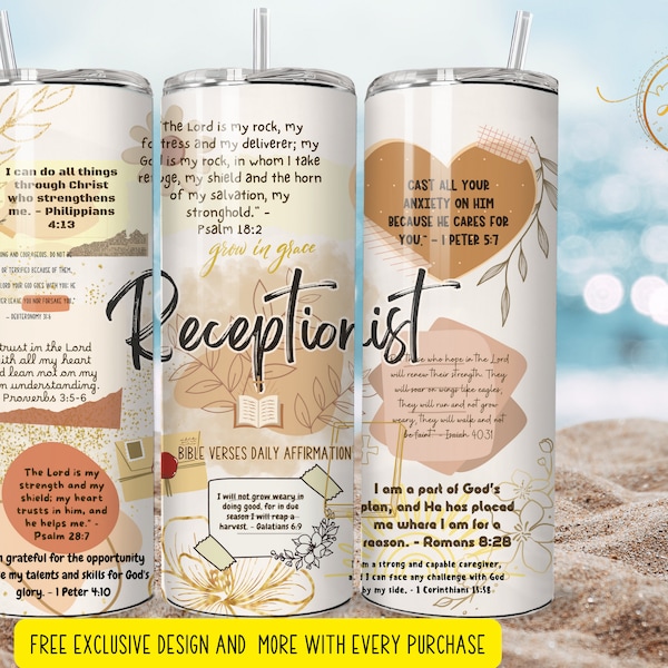 20 oz Réceptionniste affirmation tumbler wrap 3d Skinny Tumbler Designs | Modèles de sublimation | Gobelet 20oz PNG | Téléchargement numérique