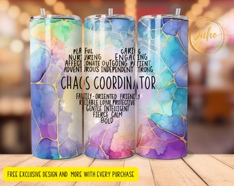 vaso coordinador del caos Envolturas de sublimación / 20oz Vaso PNG vaso delgado descarga digital, regalo de apreciación del maestro