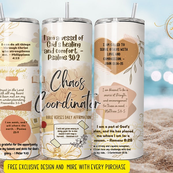 chaos coordinator  affirmation tumbler wrap   Skinny Tumbler Designs | Sublimation Templates | 20oz Tumbler PNG | affirmation bible  Tumbler