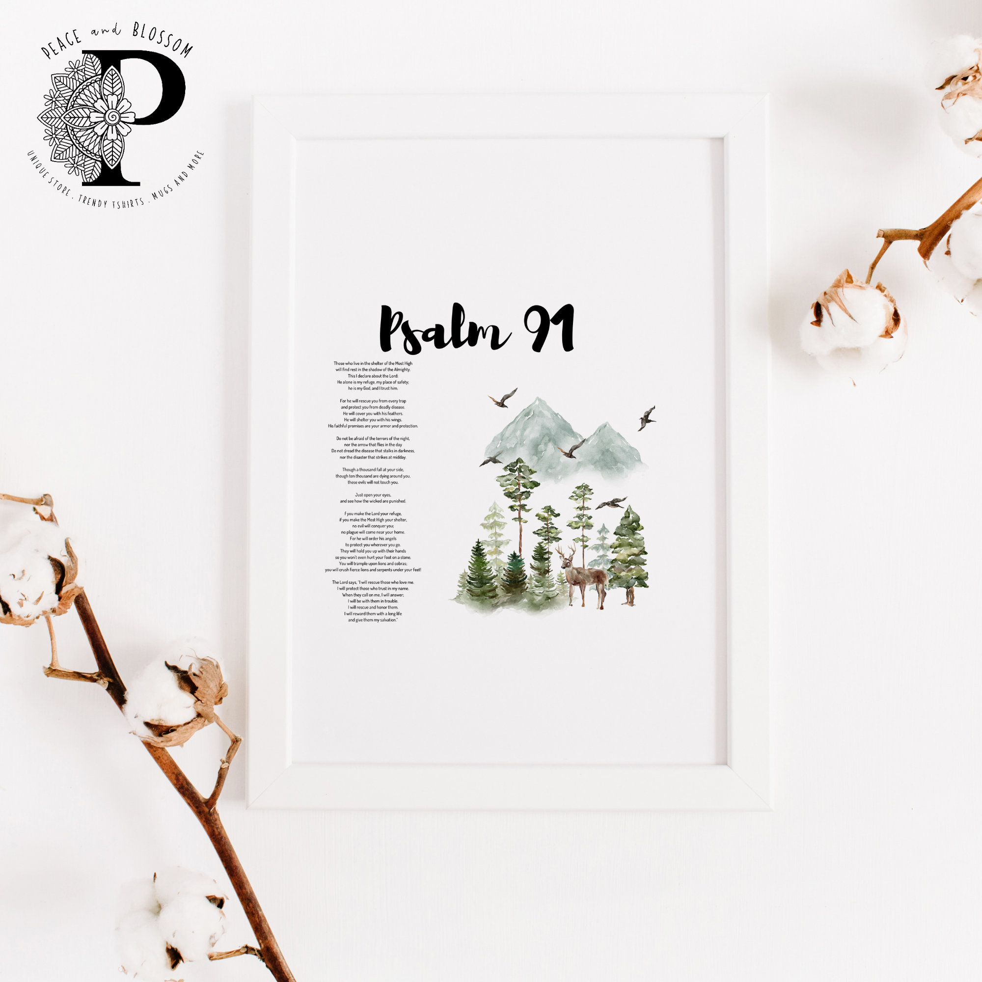 Psalm 91 Bible Print , Christian Wall Art Print , Bible Verse Art Print ...
