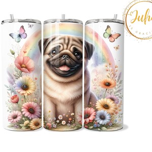 pug rainbow   tumbler wrap 20 oz    Skinny Tumbler Designs Sublimation Templates | 20oz Tumbler PNG Instant Digital Download