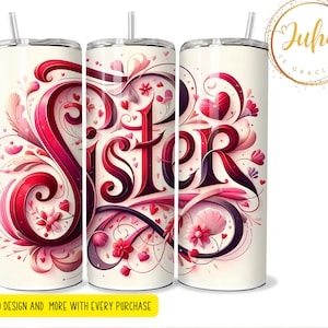 Designs de gobelets coeur soeur | Modèles de sublimation | Gobelet 20 oz PNG | Gobelet enveloppant soeur
