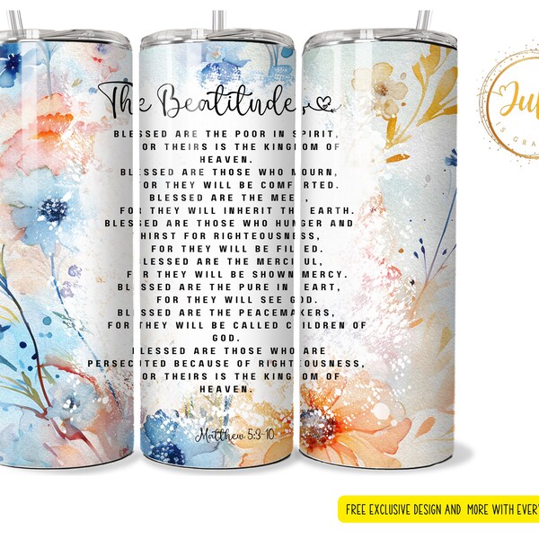 The Beatitudes Christian Printable Wall Art bible verse Sublimation wraps | 20oz Tumbler PNG christian quotes tumbler png I christian quotes