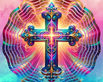 cross  colourful wind spinner  ,   wind spinner sublimation design PNG, instant download Sublimation Design