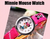 Kids Girls Minnie Mouse Light Pink Mickey Wrist Watch Analog Leather Strap Slim