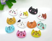20 Cat Head Wooden Buttons Children Animal Fun Knitting Sewing Crocheting Craft