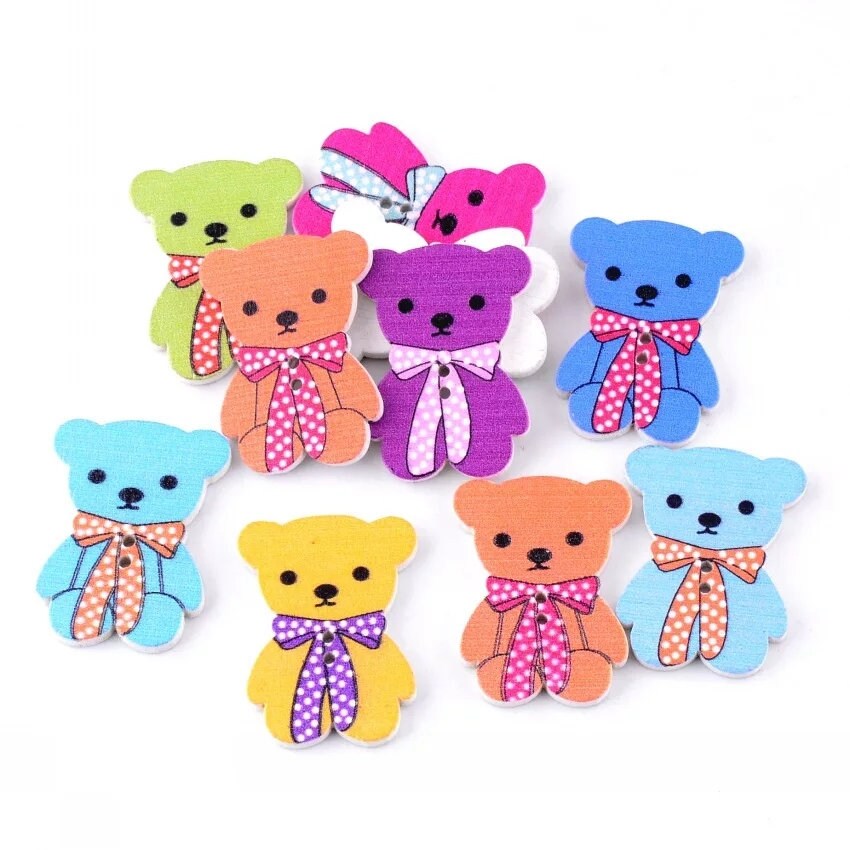 20 Wooden Teddy Bear Sewing Buttons Mixed colours 3.2cm x Etsy
