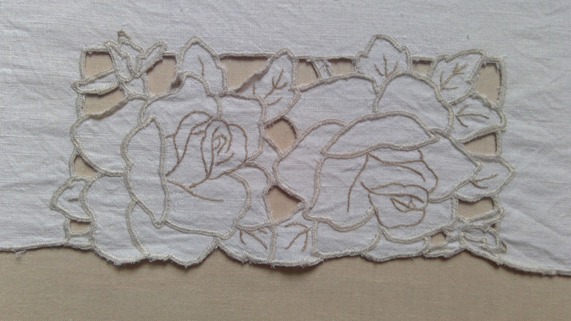 Vintage linen tablecloth with cutwork embroidery 49 x Etsy