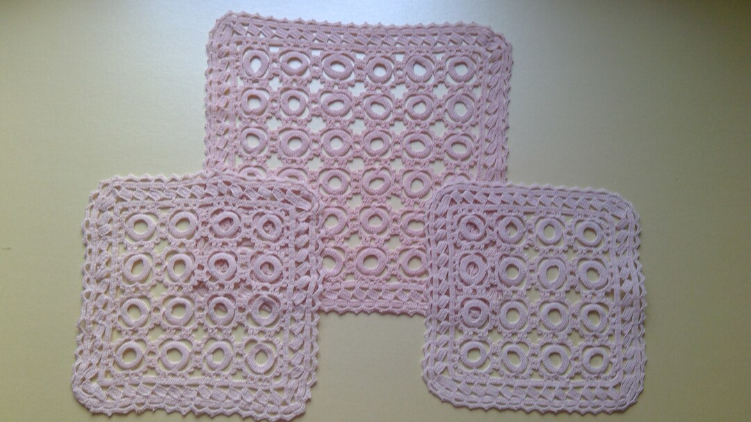 Vintage Pale Pink Crochet Dressing Table Doilies Set Etsy