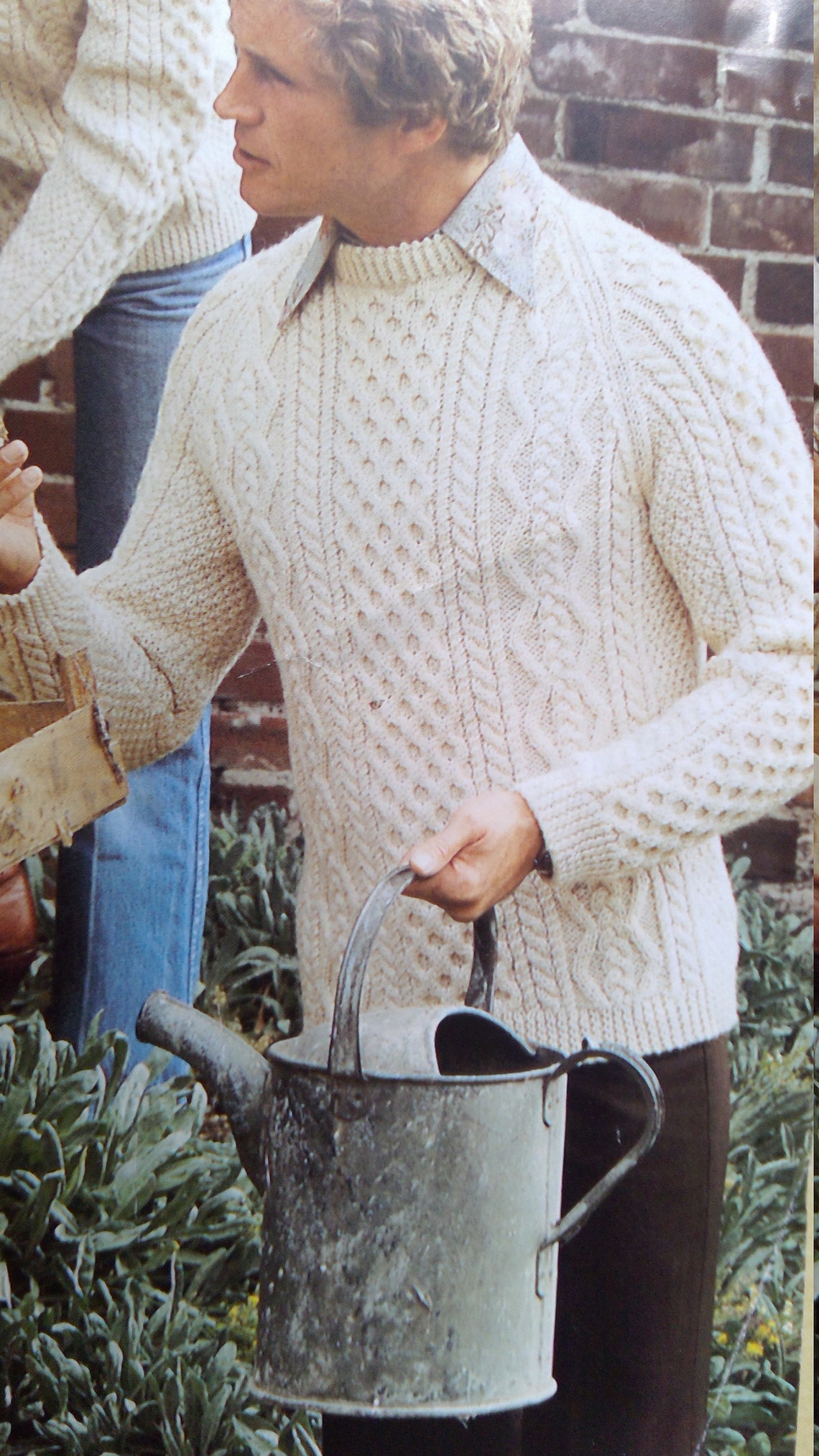 Men's aran sweater knitting pattern by Sunbeam v neck Etsy
