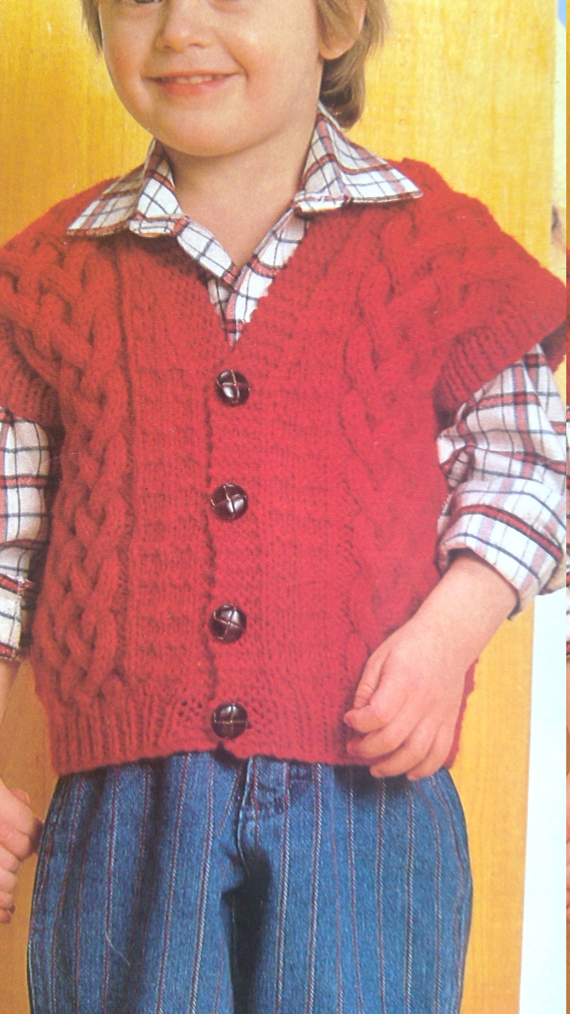 2 children's aran knitting patterns v neck sweaters Etsy