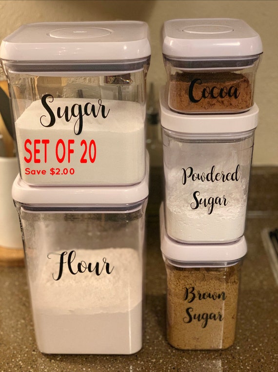 SET OF 20 Kitchen Food Labels Flour, Sugar, Powdered Sugar, Brown Sugar,  Etc. Vinyl Sticker ONLY 