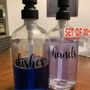 SET OF 10 | Hands, Dishes, Soap, Etc. | Lotion Bottle Vinyl Stickers | Kitchen Label | Sticker Only